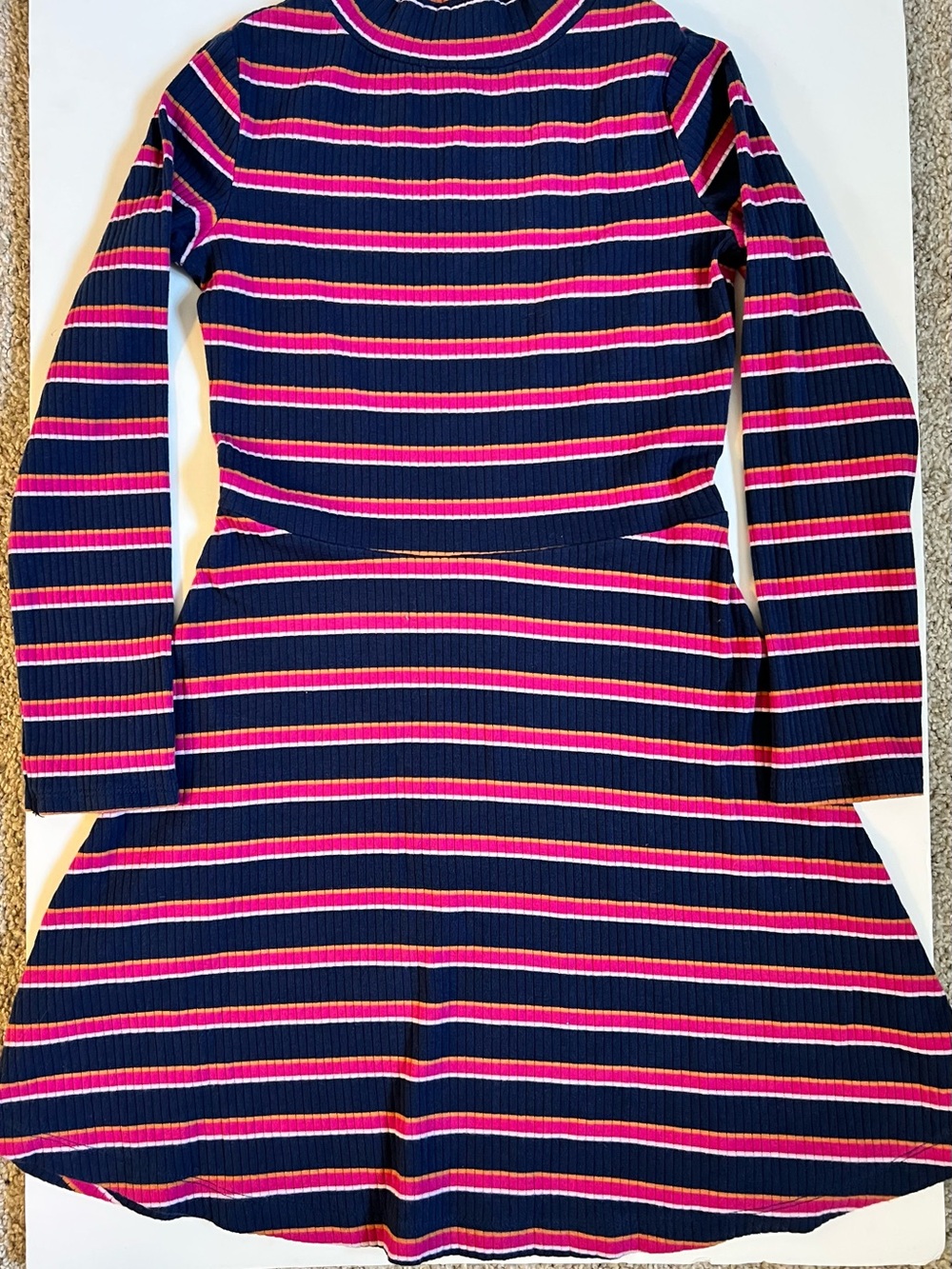 Carter's Navy, Hot Pink & Cream Striped Long-Sleeve Knit Dress